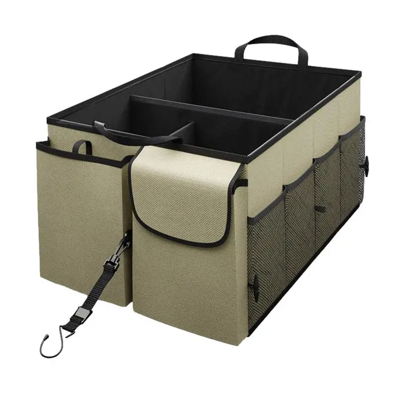 67L Car Trunk Organizer Multi Compartment Trunk Box Auto Storage Box Securing Straps With Side Pockets Car Supplies