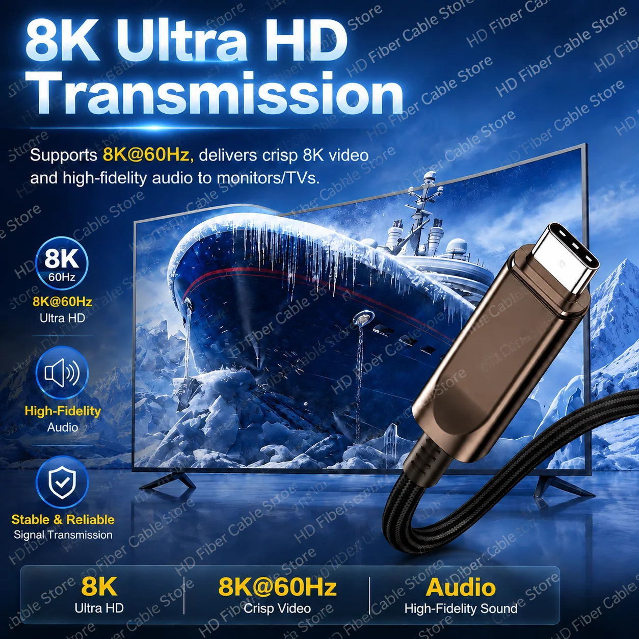 Full USB 4 Fiber Optic Cable 8K@60Hz 4K@144Hz 40Gbps PD 240W Compatible Thunderbolt 5/4 USBC Type-C for MacBook Monitor PSSD VR