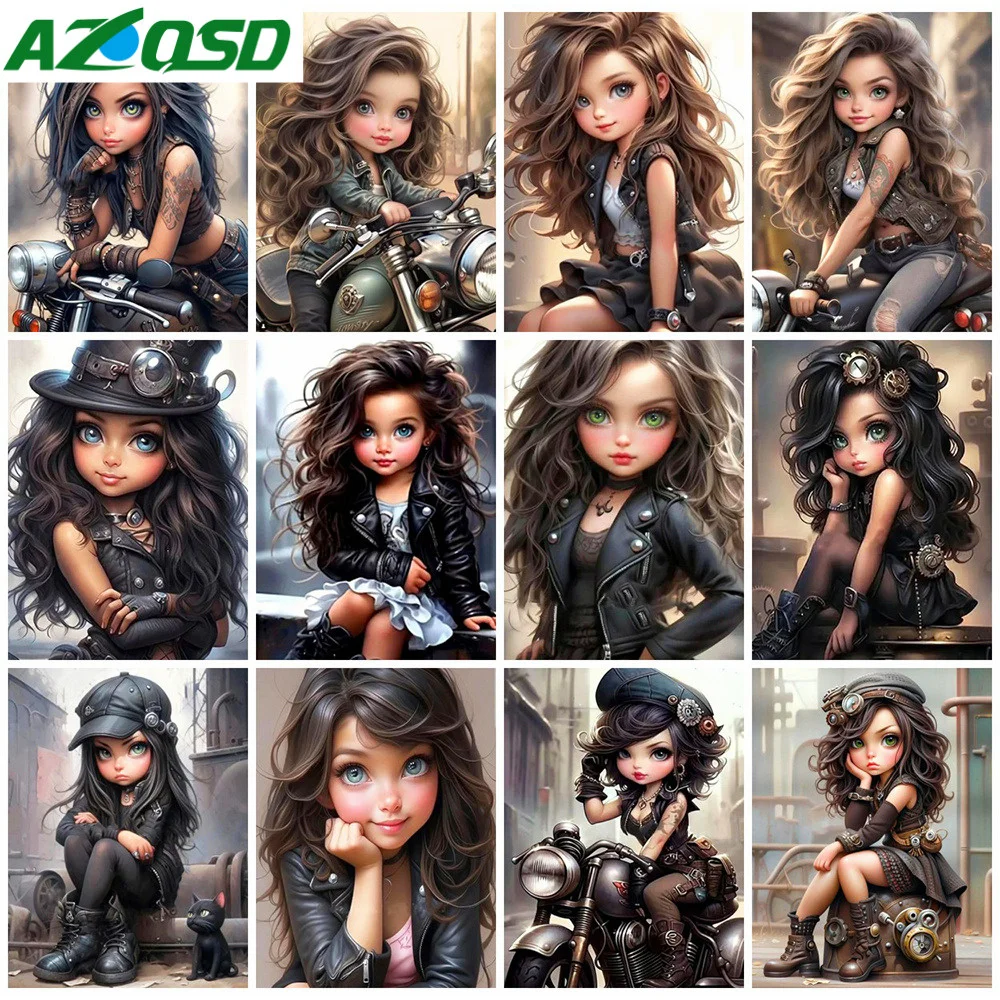 Azqsd DIY Diamant Malerei Porträt Mädchen Drill Mosaik Cartoon Motorrad Bild von Strass steinen nach Hause dekorative Geschenk