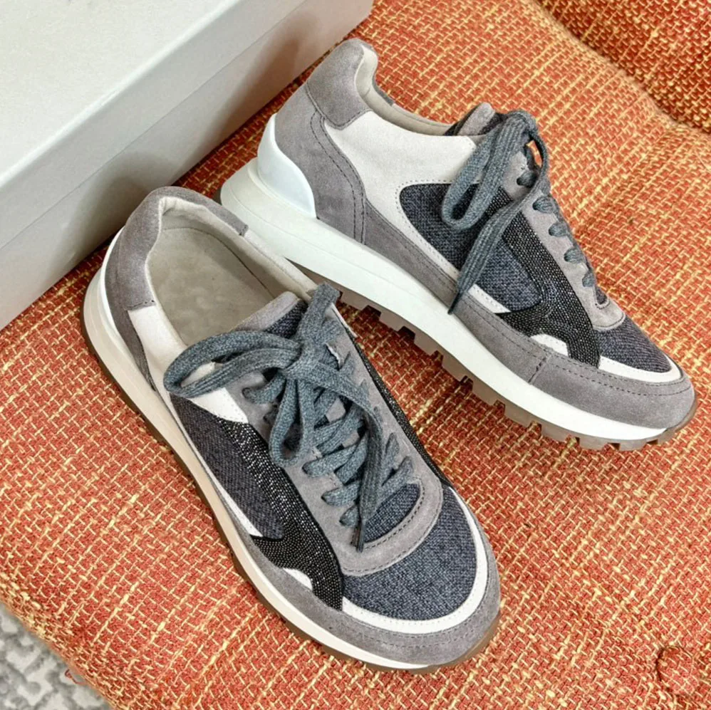 

2025 New Fashion BC shoes New Women's Shoes Thick Bottom Color Block Casual Shoes Fine Leather Strap Pearl Embellishment