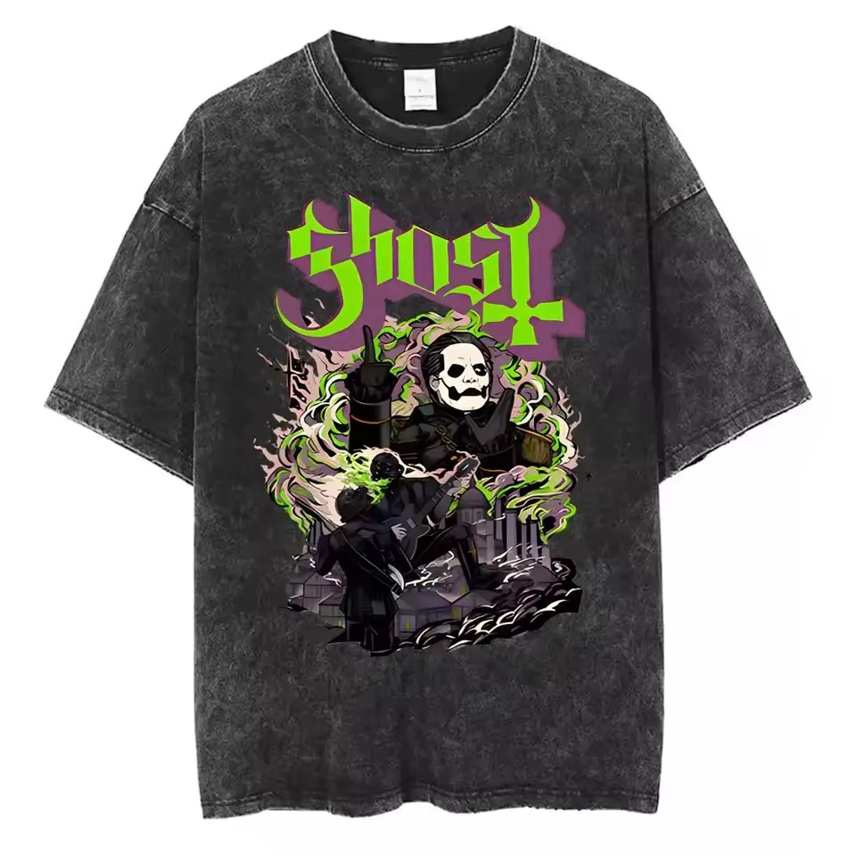 

Винтажная футболка Ghost Band с эффектом потертости, мужская, в готическом стиле, для фанатов рок-метал музыки, высококачественная хлопковая футболка унисекс, модная повседневная футболка
