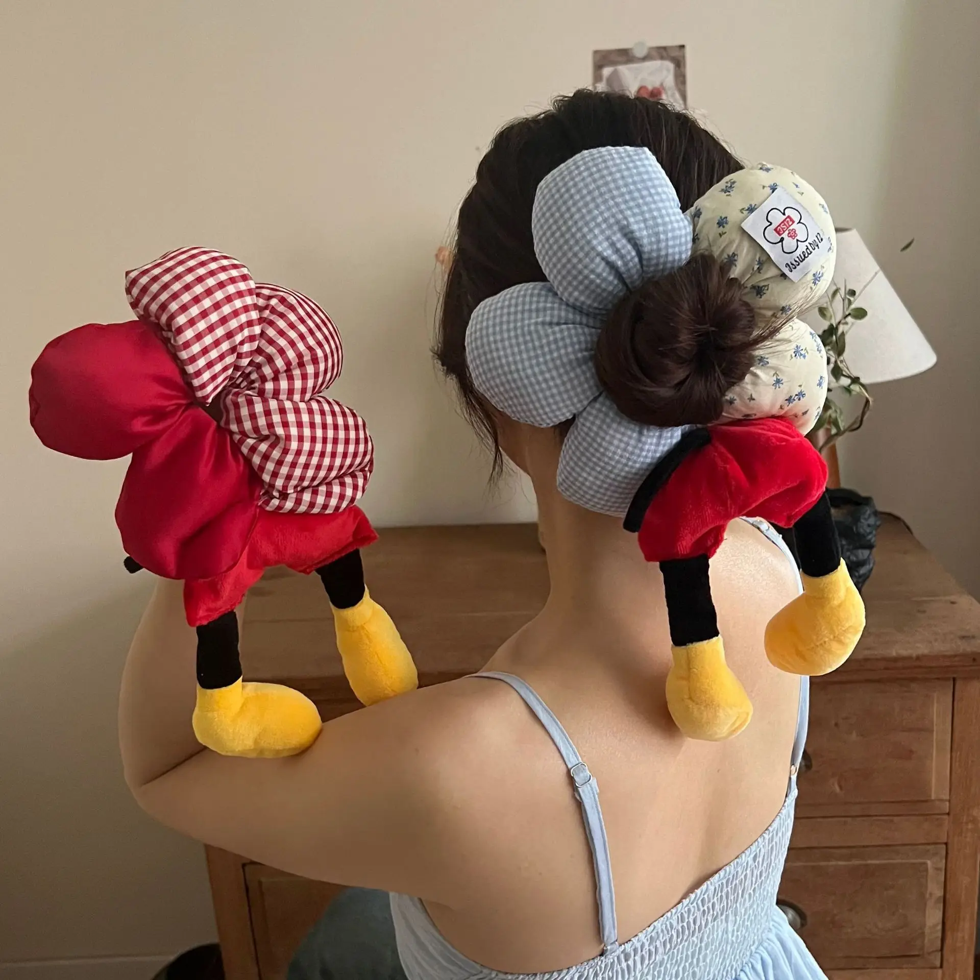 

Новые креативные резинки для волос с героями мультфильмов, милые синие клетчатые резинки для волос, милые красные цветы в горошек, аксессуары для волос для женщин и девочек