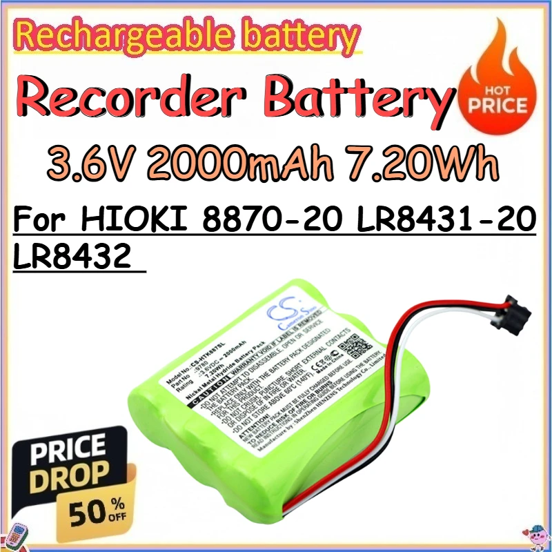 

3.6V 2000mAh 7.20Wh Recorder Battery for HIOKI 8870-20 LR8431-20 LR8432 Replacement Charging Storage Data Recorder