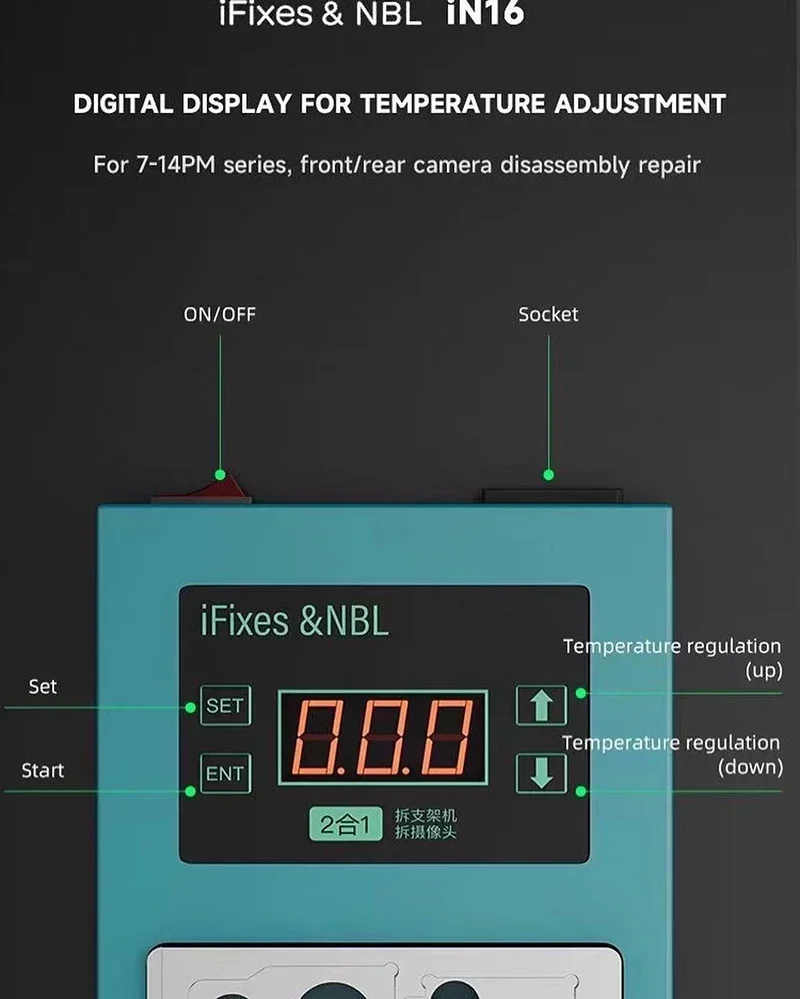 iFixes iN16 Macchina per lo smontaggio del riscaldamento della fotocamera Piattaforma di preriscaldamento per IPhone 7-15 Pro Max Strumenti di riparazione per la correzione della fotocamera posteriore