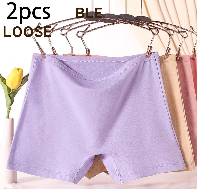 2pcs Cotton Women Panties Lady Plus Size Boxer Underwear High Waist Briefs Solid Color Female Lingerie Shorts Safety Panty