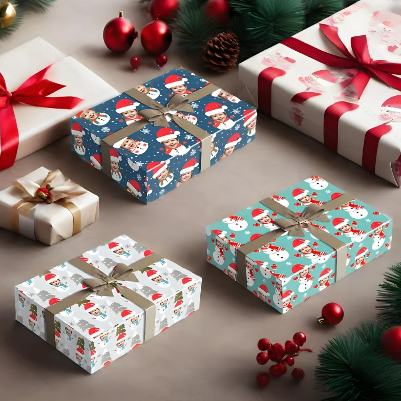 Maßgeschneiderte Weihnachtsmütze/Schneemann/Weihnachtsbaum-Weihnachtsverpackungspapier für das Gesicht, Dekoration für Geschenkverpackungen für die Weihnachtsfeier