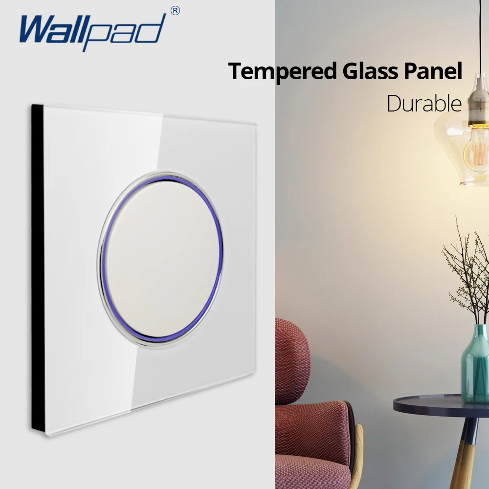 Wallpad White Glass Panel With Large Circle LED Indicator Wall Light Switch and Socket Set Round Button Electric Outlet
