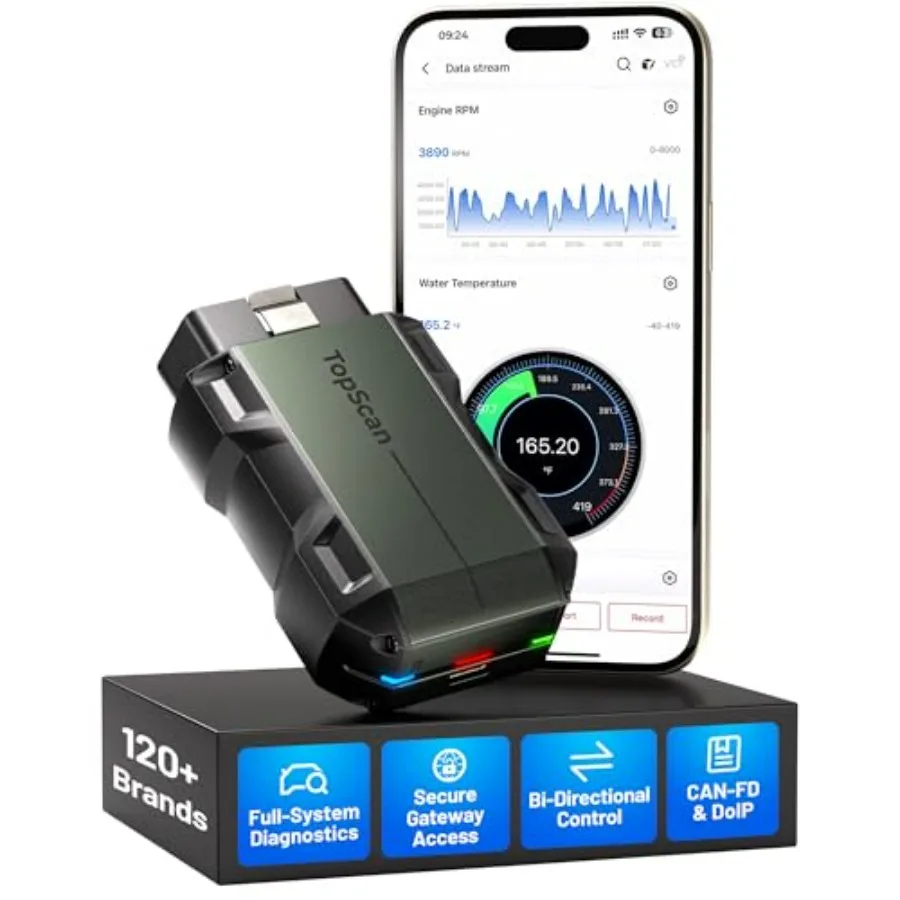 

Диагностический сканер Topscan Master OBD2 Bluetooth 2026, беспроводной двунаправленный диагностический инструмент для всех систем, совместимый с iOS и Android, 30+ функций.