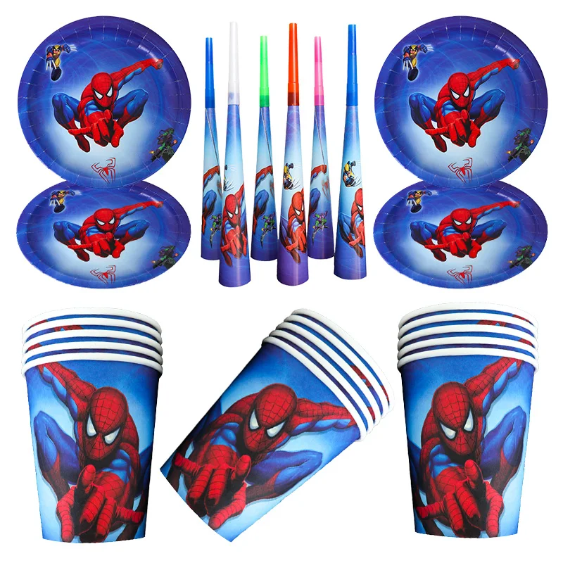 SpiderMan Birthday Party Decorations Balloons Disposable Tableware Plate Cup Spider Theme Event Party Supplies for Boy Kids Gift