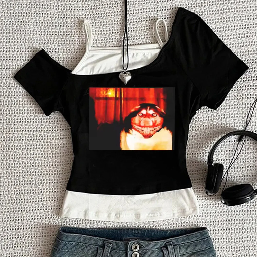 Jeff the Killer Creepypasta Crop-Top für Damen, Harajuku Anime, 2000er Vintage Grafik-Top, Dollette Alternative Gothic Emo – Detail 3