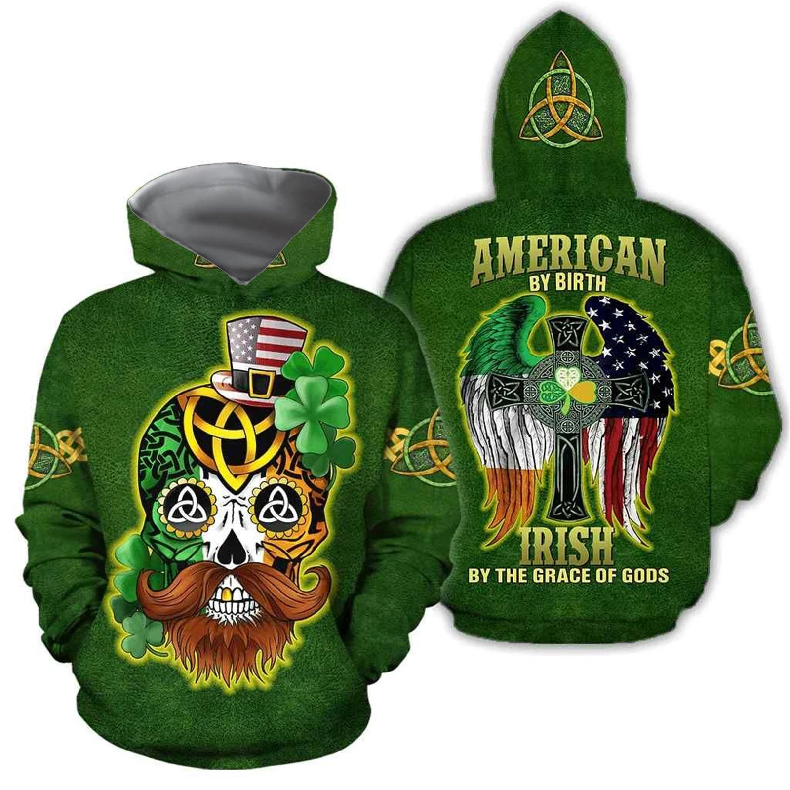 HX American By Birth Hoodies Irish By The Grace of Gods Printed Hoodie Fashion Swearshirts Coats Pullovers Tops Dropshipping