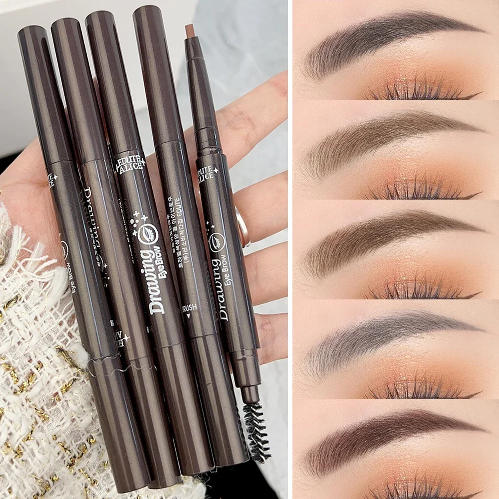 5 Colors Double Head Eyebrow Pencil Long Lasting Waterproof Not Blooming Ultra-thin Eyebrow Pen Black Gray Brown Color Cosmetics