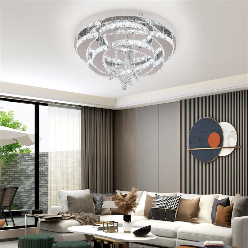 Modern Chandelier Led Flush Mount Crystal Ceiling Lamp For Bedroom Living Room Hallway Rc Dimmable Pendant Home Fixture Lustres