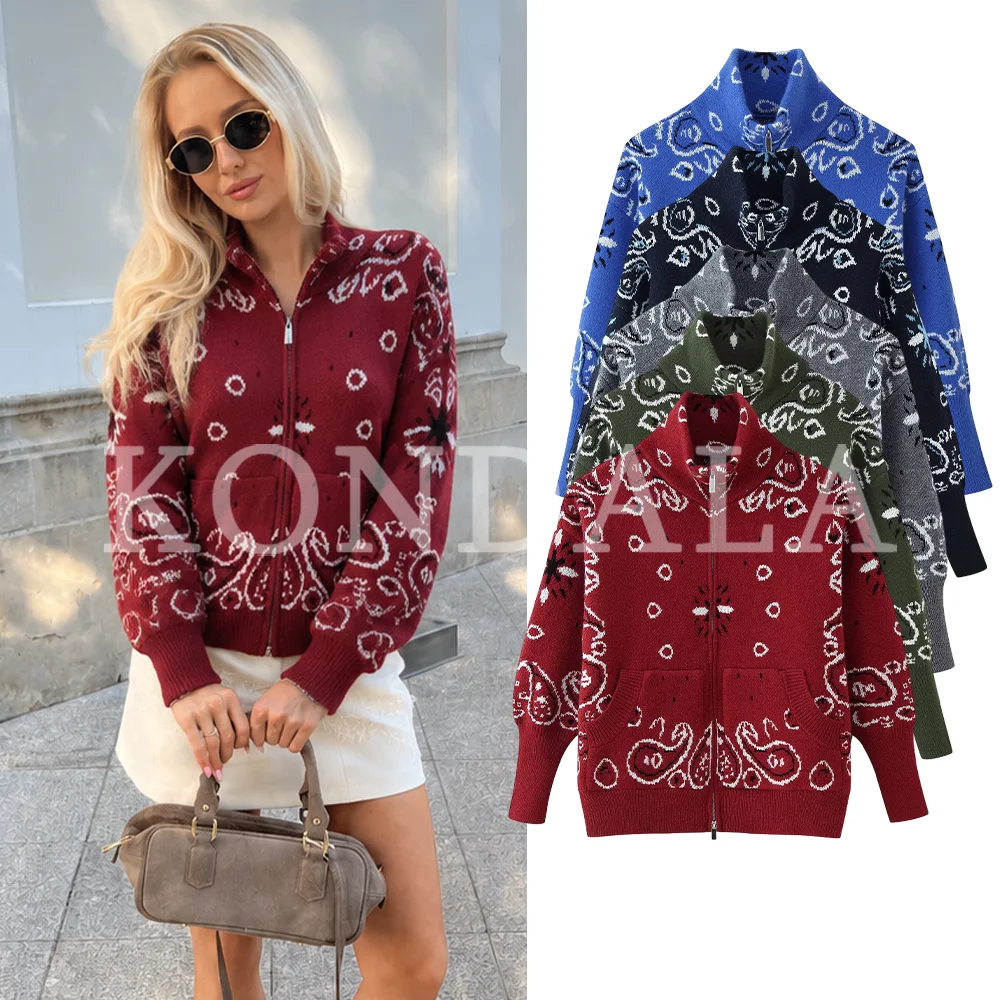KONDALA Damen Casual Strickjacke mit Reißverschluss 2026 Herbst Winter Trendige Festliche Vintage-Jacke Damen Stehkragen Pullover Strickjacke – Detail 2