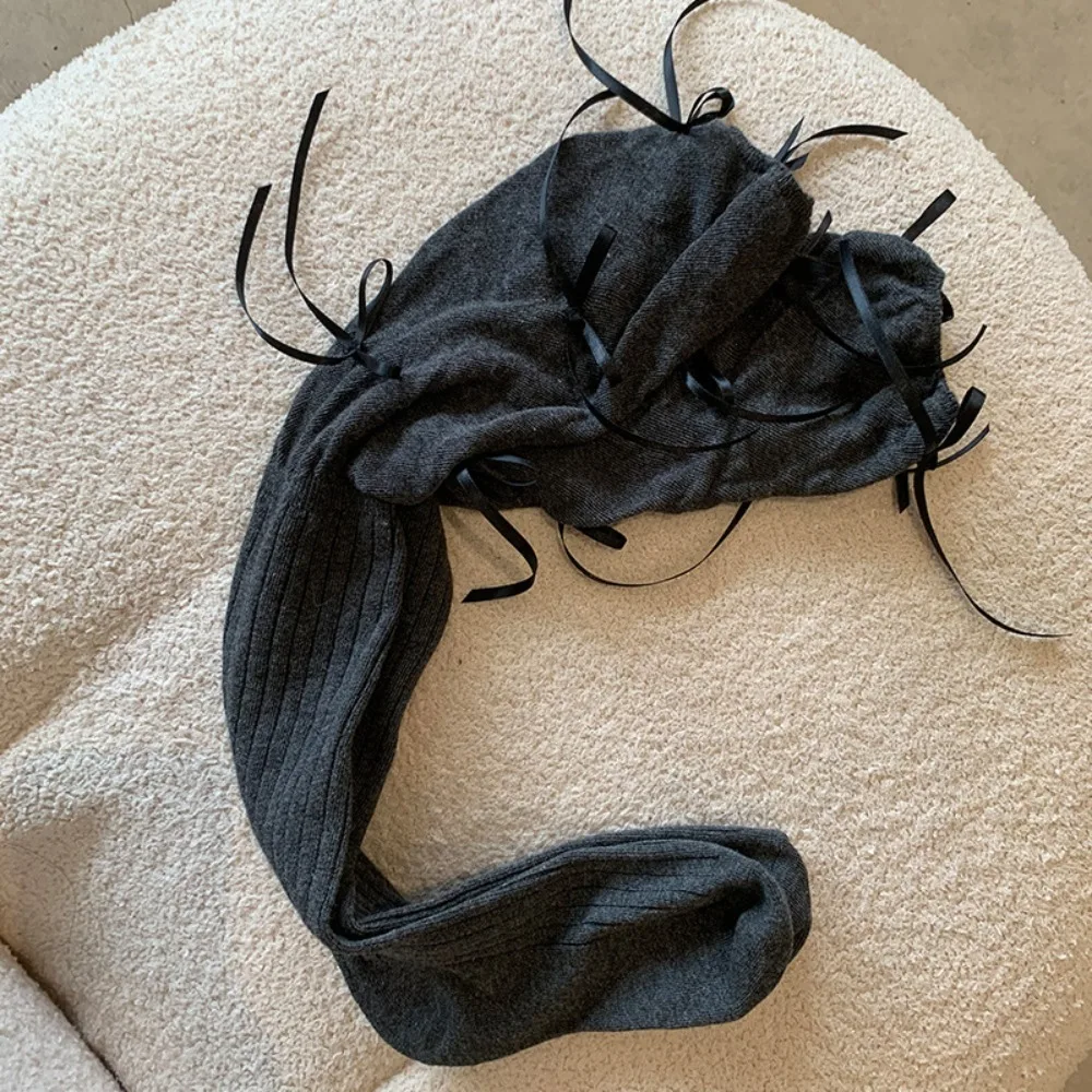 

Длинные носки в балетном стиле с бантом и лентой, однотонные носки в балетном стиле, сохраняющие тепло, средние носки-трубы для женщин и девочек