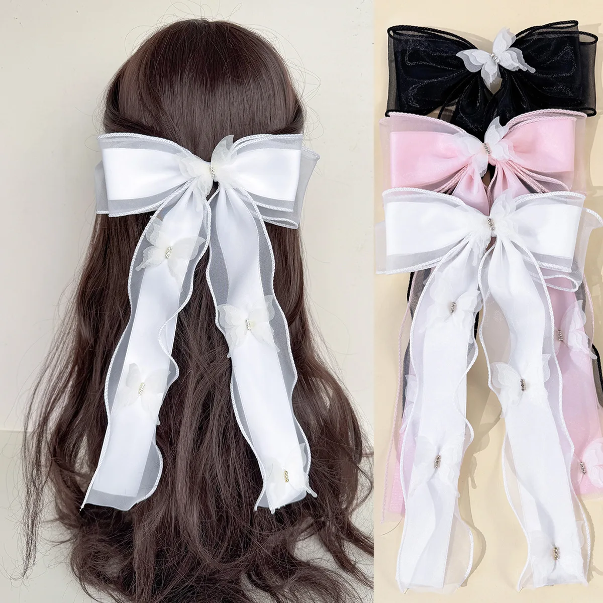 

20 шт. заколок для волос для девочек с длинными кисточками, большие банты из органзы в форме бабочки, модные женские заколки, оптовая упаковка для женских аксессуаров для волос