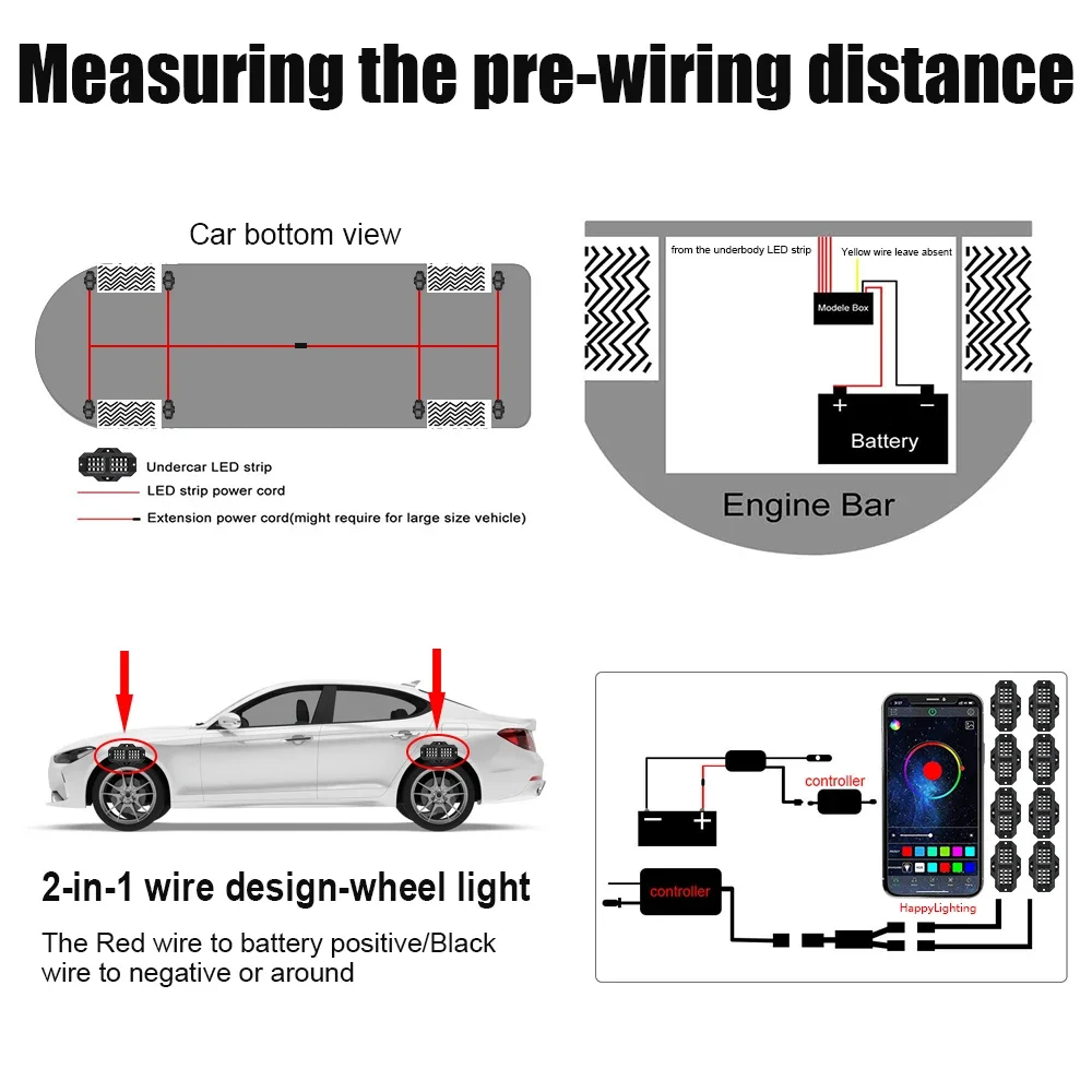 8 in 1 Car Chassis Light Exterior Atmosphere Light Underground Decorative Light RGB Atmosphere Lamp Music APP Bluetooth Control