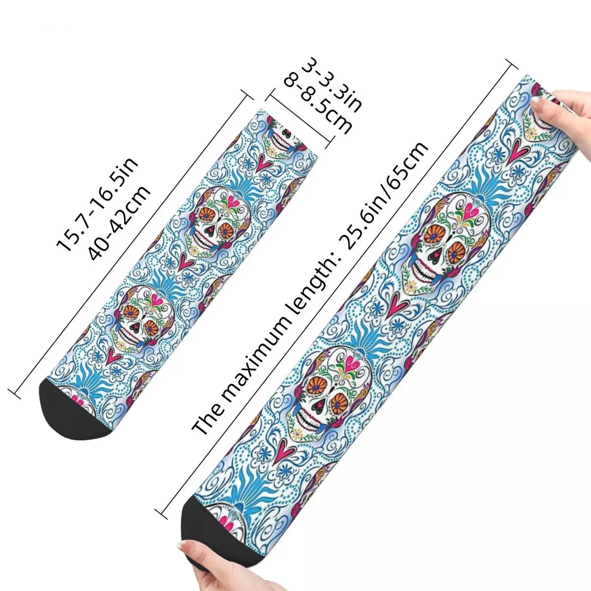 Funny Happy Sock for Men Sugar Skull Damask Hip Hop Sugar Skull Quality Pattern Printed Crew Sock Seamless Gift