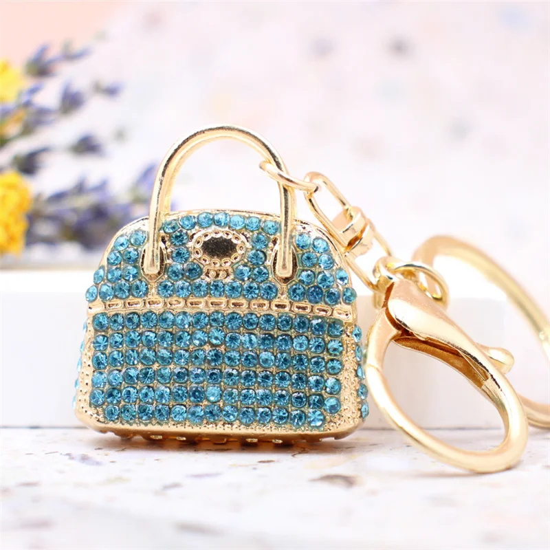 Gioielli creativi portachiavi borsa con strass blu borsa femminile Design portachiavi ciondolo in metallo regalo