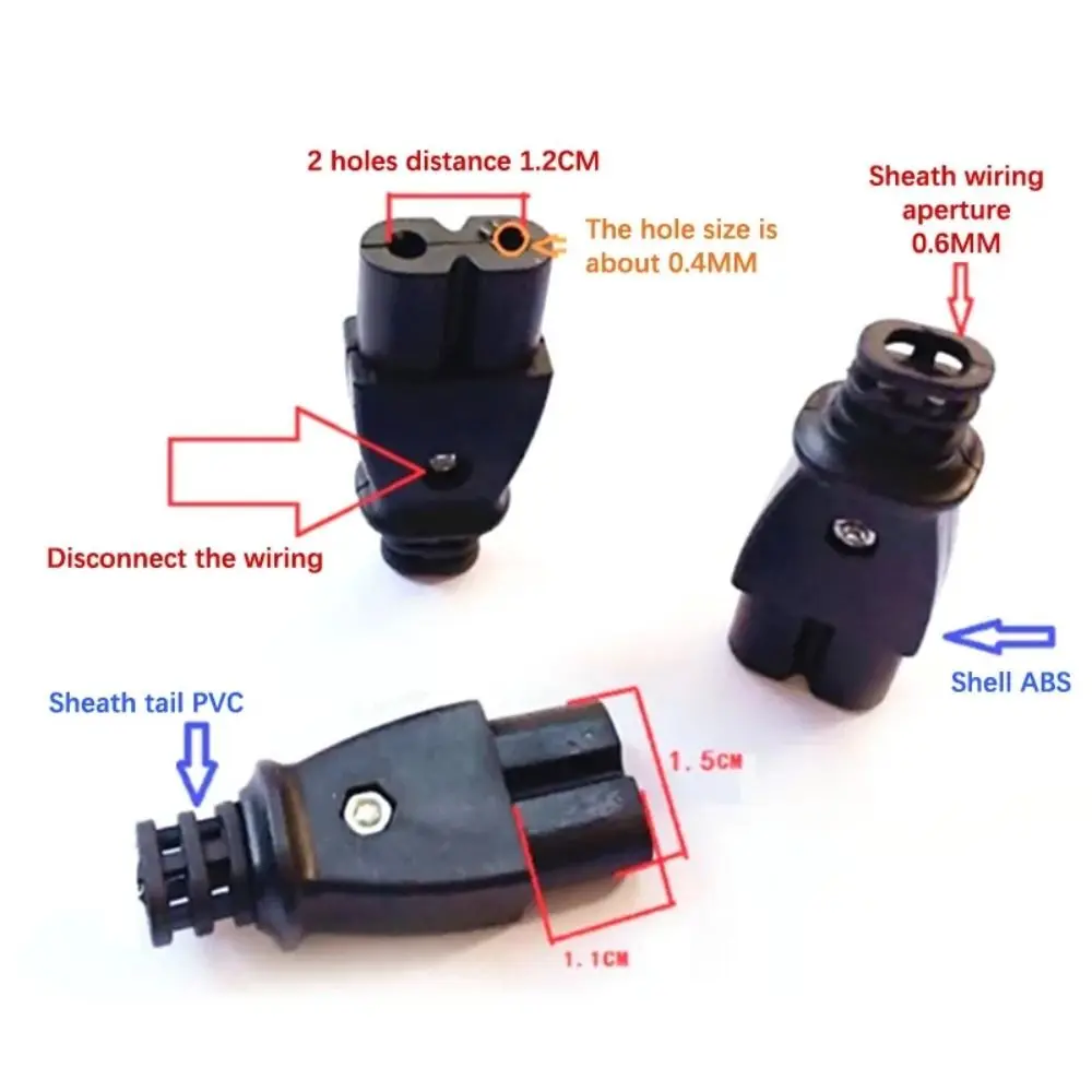 Power Cord Socket Detachable C8 Male Power Socket 8-shaped AC 2.5A 250V Power Outlet Power Cord Female Plug Wire