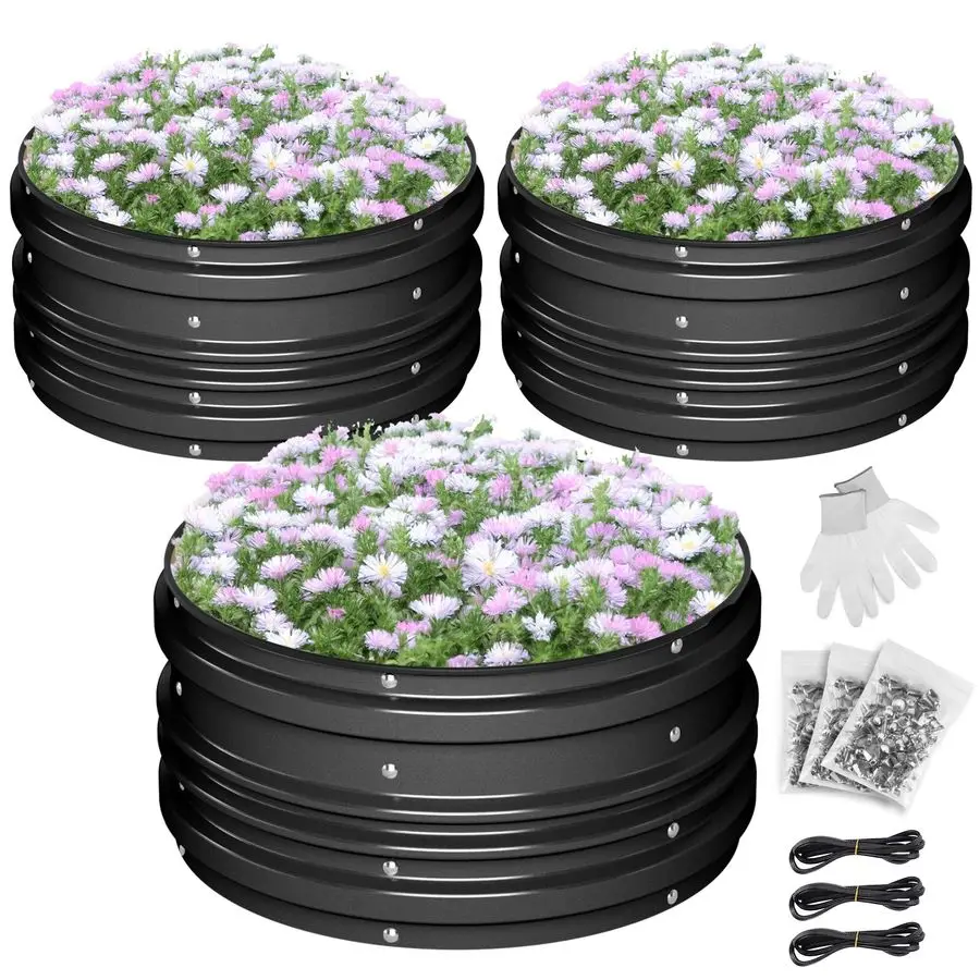 

3PK 2x2x1ft Outdoor Galvanized Raised Garden Bed Kit, Rust amp Corrosion Protection, Easy Assembly, Safe Edge, Ideal for Vegetab