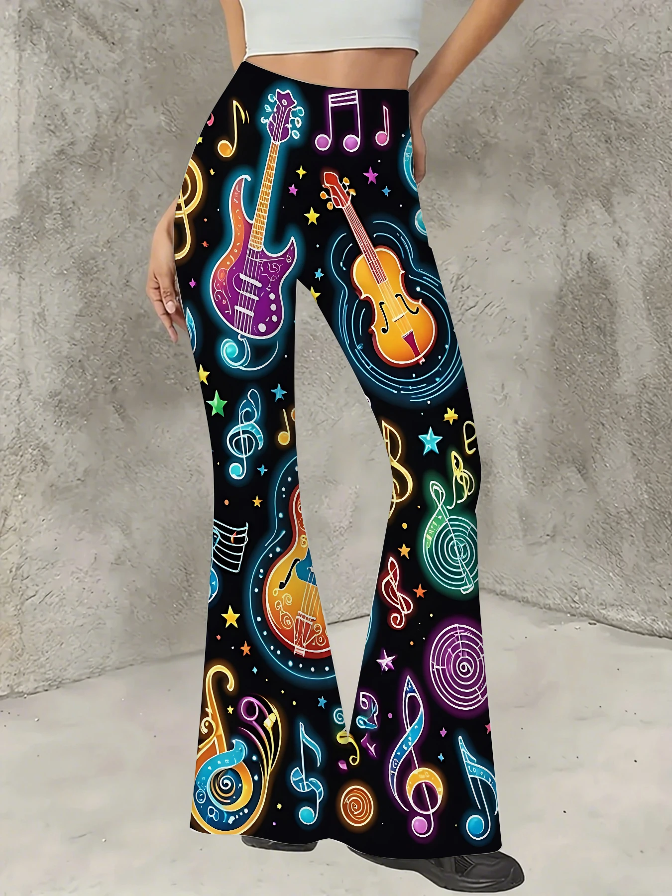 

Women's Printed Flare Pants Y2K High Waist Bell Bottom Trousers Streetwear