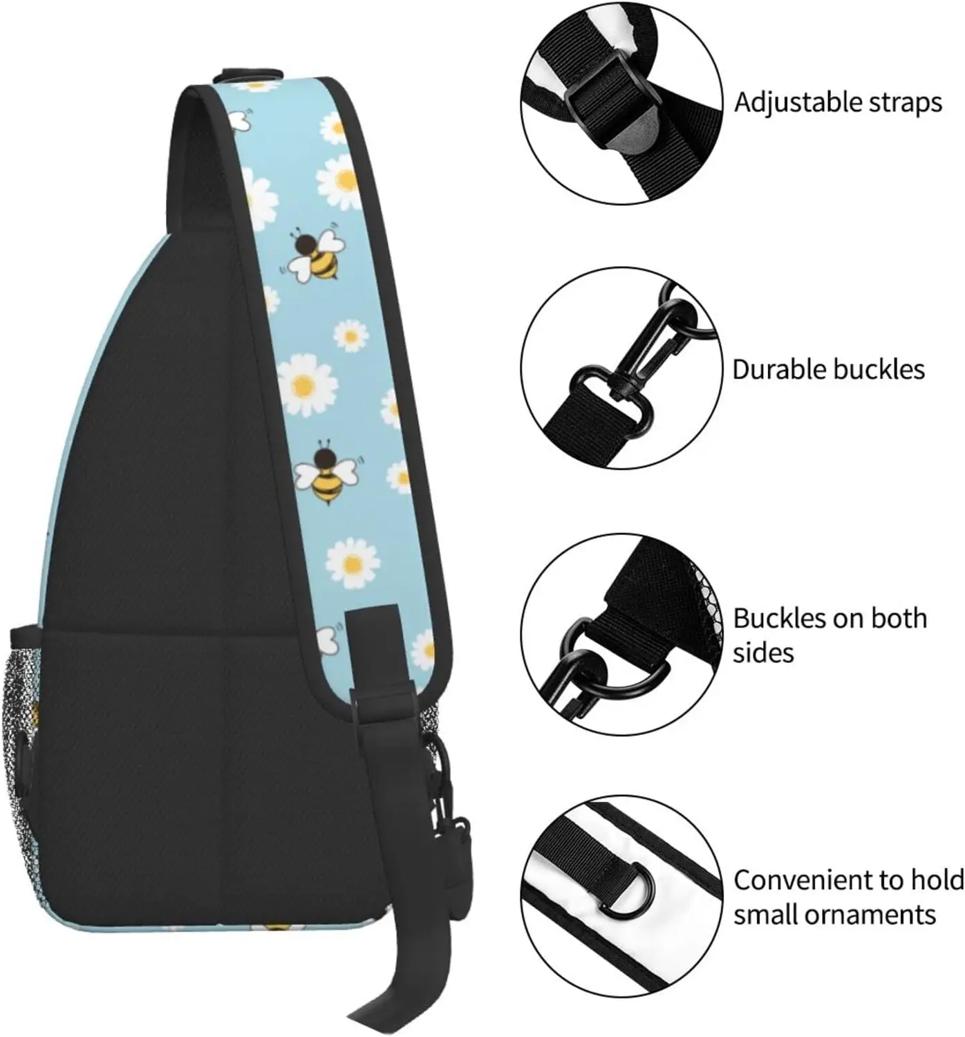 Abejas Flor Sling Bag Bandolera Viaje Senderismo Pecho Mochila Hombro Daypack para Mujeres Hombres Talla única