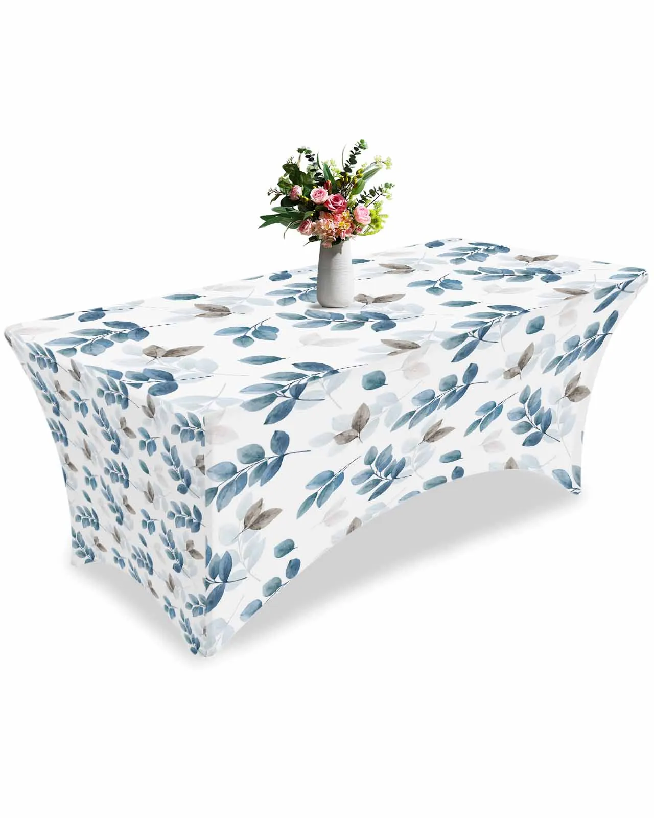 

Высокая эластичная скатерть из листьев синего эвкалипта, Свадебный декор для вечеринки, эластичное покрытие для стола с принтом, уличная скатерть