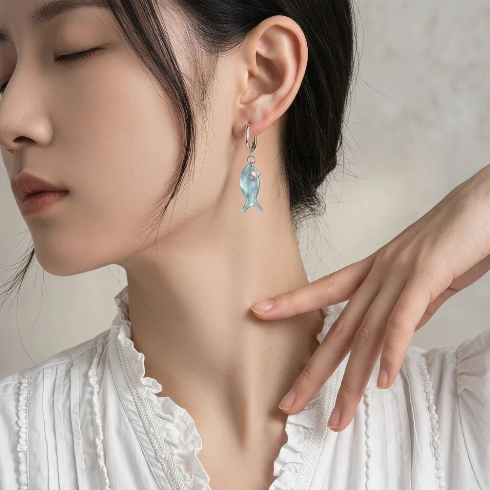 Funny Ocean Theme Fish Charm Earrings Zircon Cute Dangle Drop Earrings Resin Personality Summer Jewelry Daily Wear