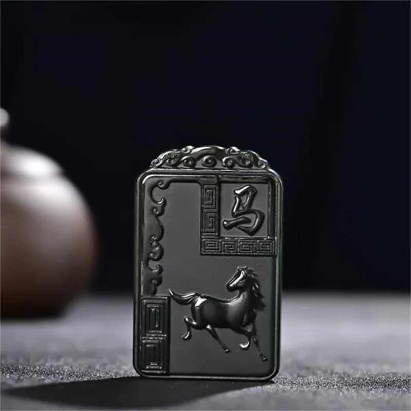 

Hot Selling Hand-carve Cyan Jade Zodiac Horse Buddha Statue Necklace Pendant Fashion Jewelry Accessories Men Women Luck Gifts