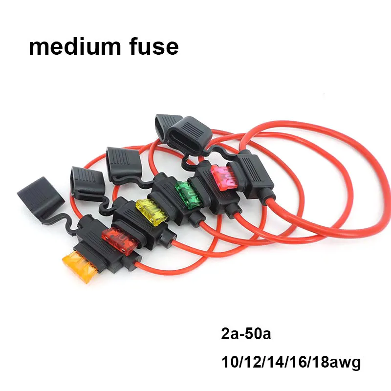 Medium Car Waterproof Fuse Holder Socket cable 5 10A 20A 30A 50A 10awg 12awg 14/16AWG for Auto Motorcycle Motorbike Blade Fuse t