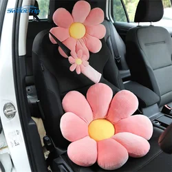 Oreiller de cou de voiture mignon pour femme, coussin de repos de sauna, coussin lancé de voiture, fleur décorative, accessoire de ceinture de sécurité féminine, intérieur