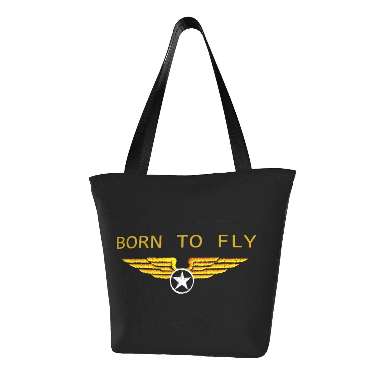 

Custom Born To Fly Flight Pilot Canvas Shopping Bag Women Durable Groceries Flying Aviation Aviator Shopper Tote Bags