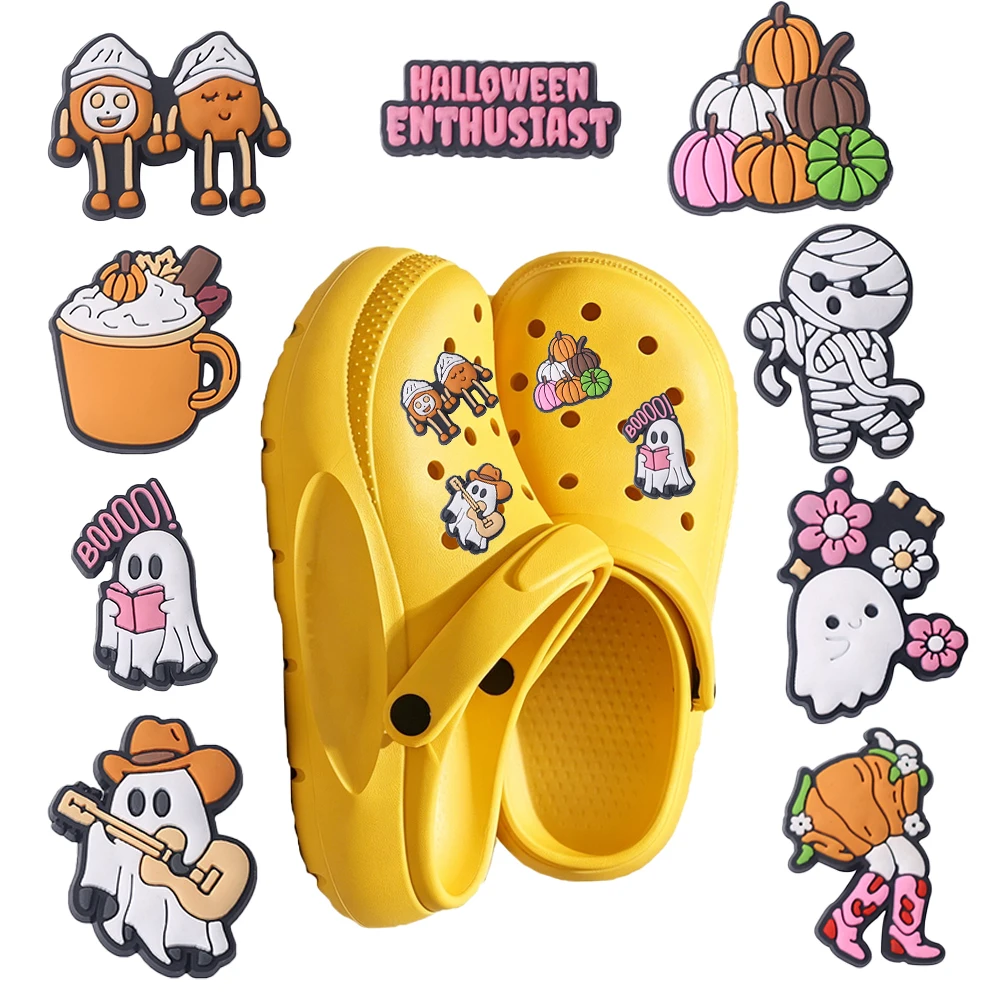 9pcs Cartoon Halloween Cute Ghost Series PVC Shoe Charms Accessories DIY Detachable Shoe Decorations Creativity Party Gifts