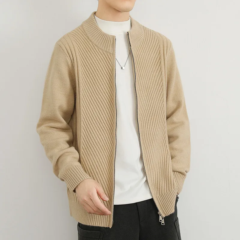 

Мужской вязаный свитер на молнии с воротником-бомбером, повседневный, премиум-класса, с длинными рукавами, верхняя одежда из полиэстера, акрила, вискозы, нейлона