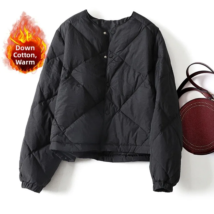 

Ele Color Diamond Pattern down Cotton Thiened Winter Faion round Ne Warm Cotton Coat Large Size Women's Outer...