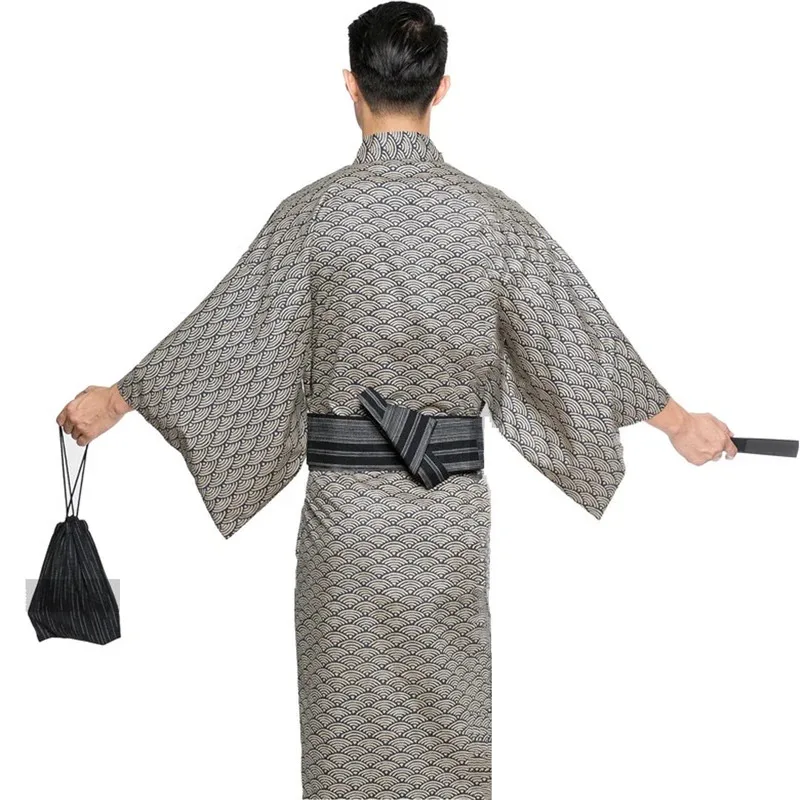 COSda @ Косплей @ Летнее серое японское традиционное самурайское кимоно для мужчин юката купальный халат Hekoobi свободный стиль домашняя одежда длинный пояс COSda @ Косплей @ Летнее серое японское традиционное самурайское кимоно для мужчин юката купальный халат Hekoobi свободный стиль домашняя одежда длинный пояс