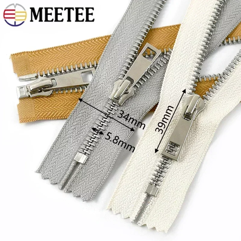 2/5Pcs Meetee 5# Metal Zipper for Sewing 15-30cm Close-End 40-80cm Open-End Zippers Bag Clothes Decor Zip Repair DIY Accessories