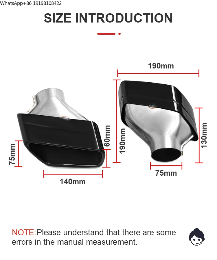 SYPES Car Exhaust Pipes for BMW G30 G38 525i 528i 530i Stainless Steel Rectangular Nozzle Single Exhaust Tip Turbine Muffler Tip