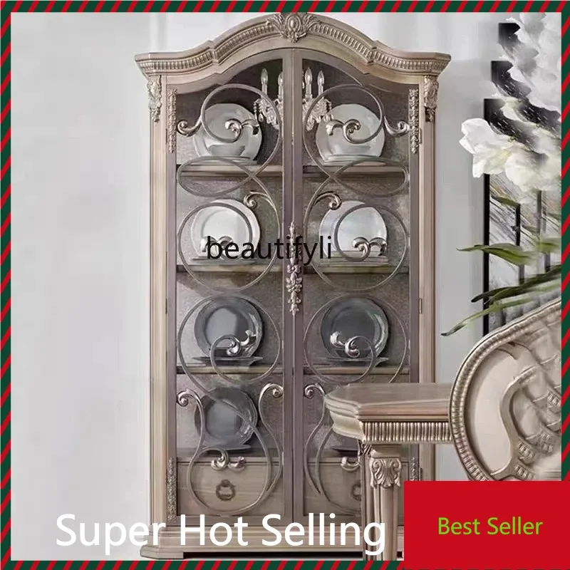 

K132 American art glass door wine cabinet dining side cabinet American multi-functional solid wood wine cabinet retro style