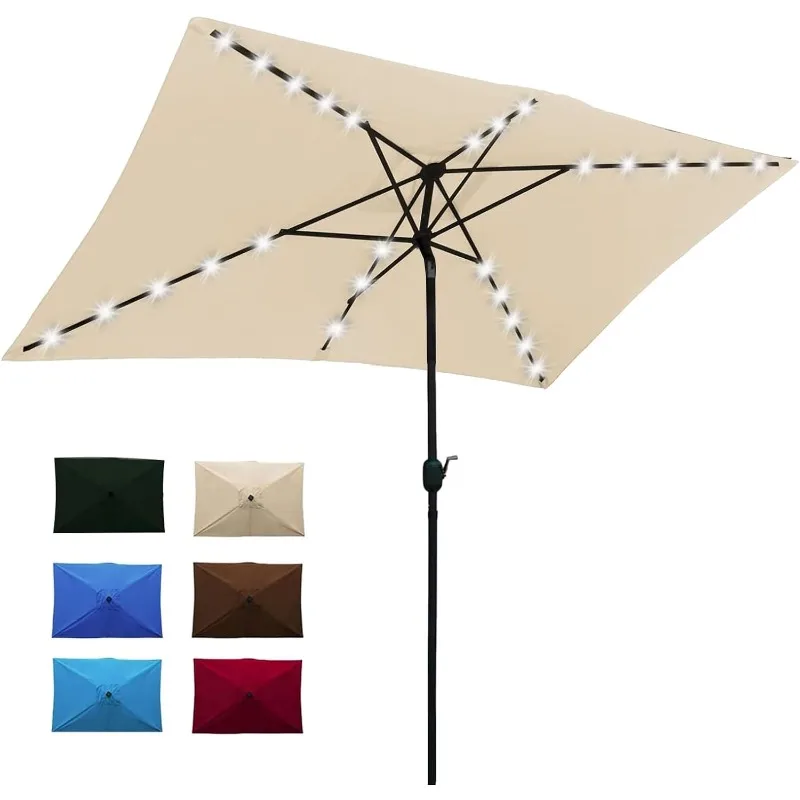 

7.5 ft Patio Umbrella Outdoor Garden Table Umbrella with Push Button Tilt and Crank, 6 Ribs-Beige