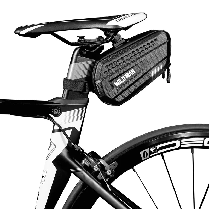 WILD MAN Bicycle Saddle Bag Hard Shell Rainproof Bike Rear Bag Reflective MTB Tail Bag Cycling Seatpost Bag Bike Accessories