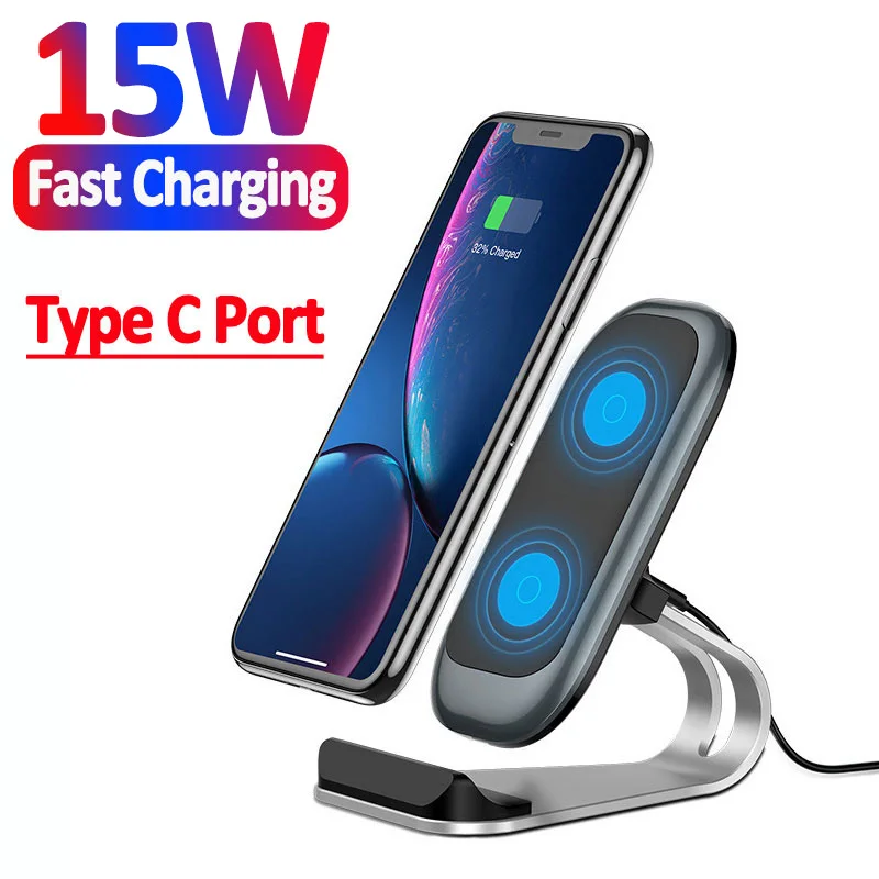 15W Wireless Charger Stand Pad Metal Phone Holder Chargers for iPhone 14 13 12 11 Xiaomi Samsung Fast Wireless Charging Station