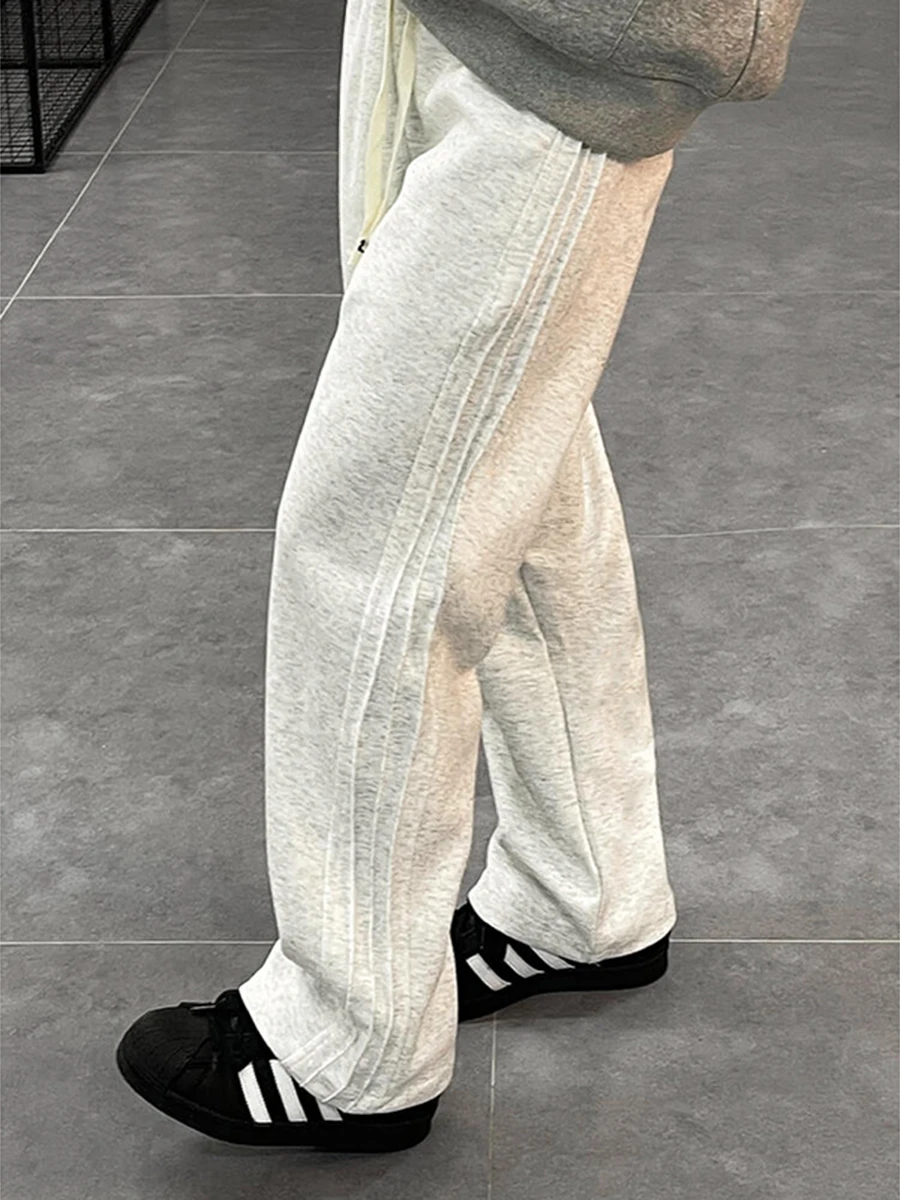Cleanfit Men's Straight Leg Trasuit Pants Autumn Winter Casual Stripe Pattern White Flower High Street Sle American Retro...