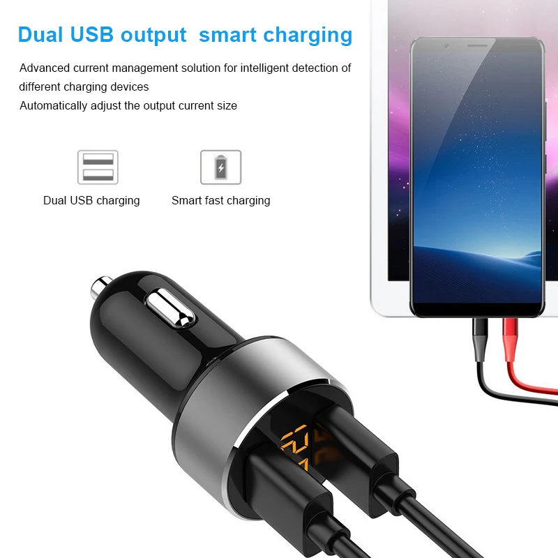 For iPhone Xiaomi Samsung Mobile Phone Dual Ports Charger 6V 3.6A Fast Charging Cigarette Lighter Car Charger with LED Voltmeter