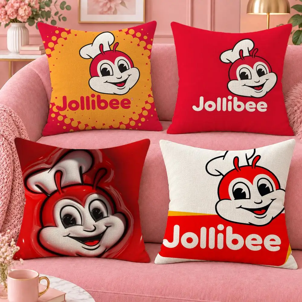 Food Crispy Chicken Jollibee Cushion Cover Cute Cartoon Throw Pillow Cover Soft Plush Cushion Cover Sofa Bedroom Home Decor