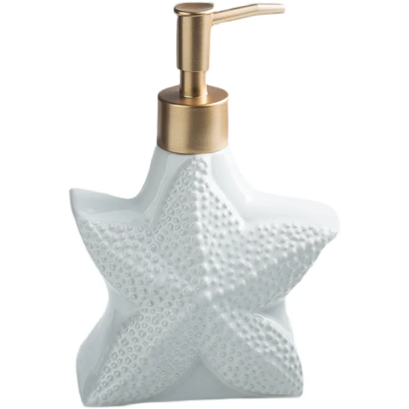 Starfish Shell Shape Bathroom Accessories Kit White Ceramics Soap Dish Liquid Dispenser Shower Gel Bottle Bathing Set Bathroom P