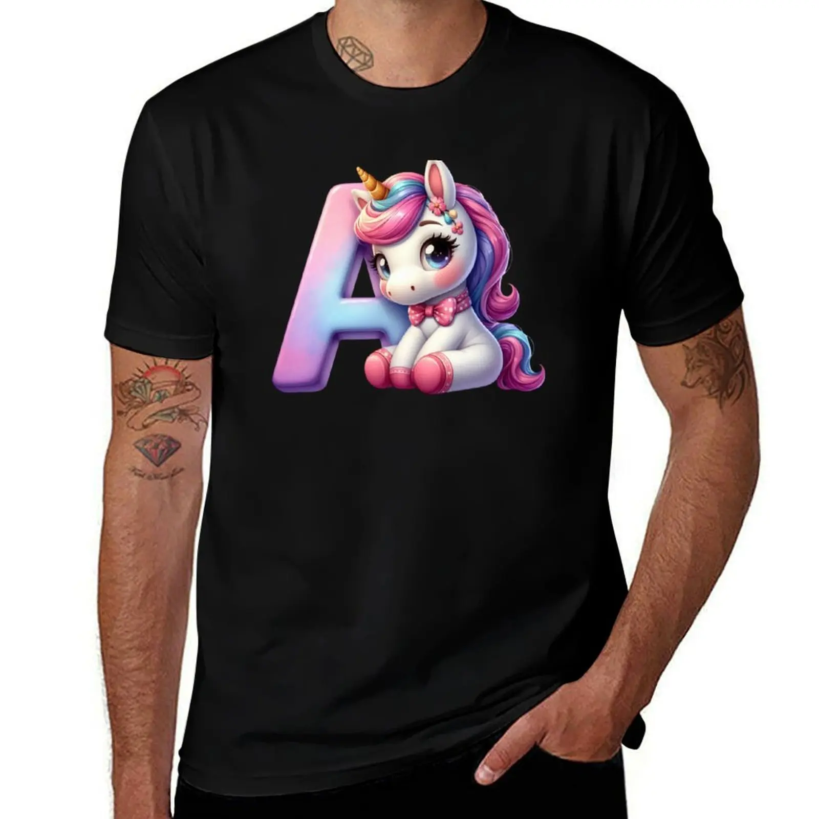Unicorn kawaii alphabet monogram letter A T-Shirt Quick Dry Sports Short Sleeve Tee T-Shirt