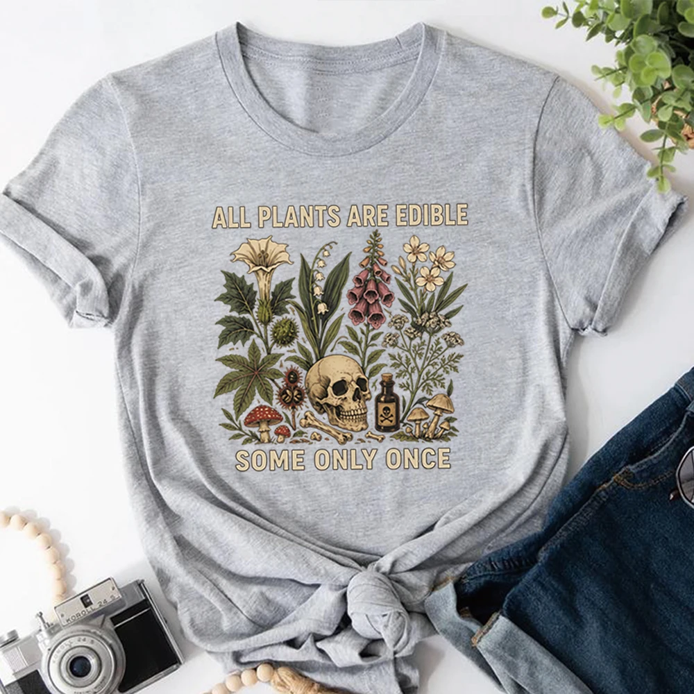 T-Shirt mit Aufschrift „Alle Pflanzen sind essbar, einige nur einmal essbar“, lustiges Garten-T-Shirt, dunkles botanisches Grafik-T-Shirt, Gothic-Shirts für Pflanzenliebhaber, Tops – Detail 14