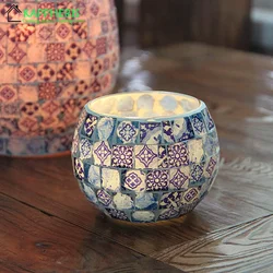 Moroccan Glass Tea Light Candle Holder Porcelain Mosaic Glass Candle Holder Home Decoration Wedding Centerpiece